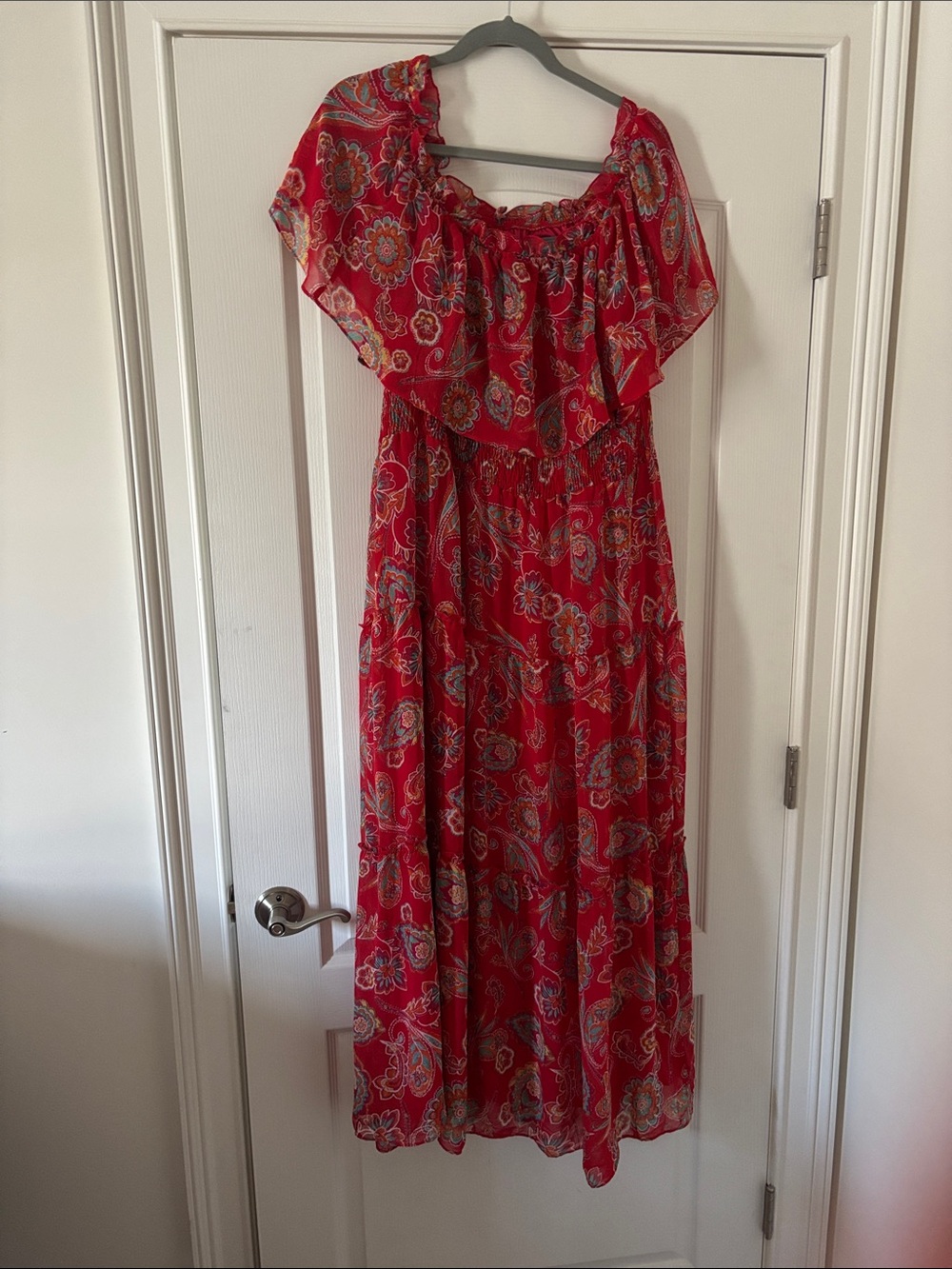Rabbit Rabbit Rabbit Red Floral Off-Shoulder Maxi with Paisley Print - Size 20